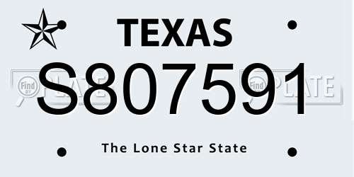 S807591 Texas License Plate