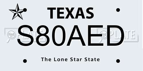 S80AED Texas License Plate