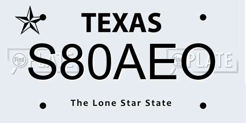 S80AEO Texas License Plate
