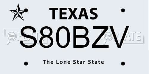 S80BZV Texas License Plate