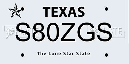 S80ZGS Texas License Plate