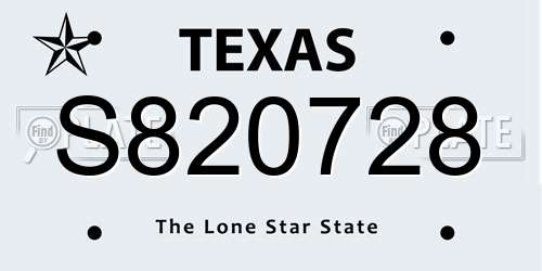 S820728 Texas License Plate