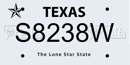 S8238W Texas License Plate