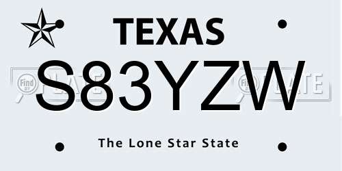 S83YZW Texas License Plate
