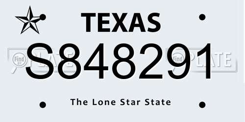 S848291 Texas License Plate