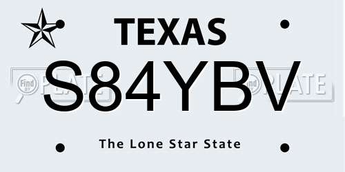 S84YBV Texas License Plate