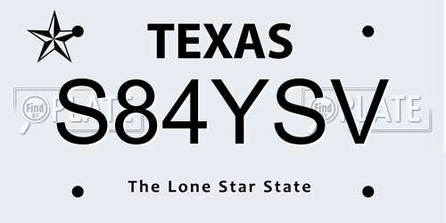 S84YSV Texas License Plate