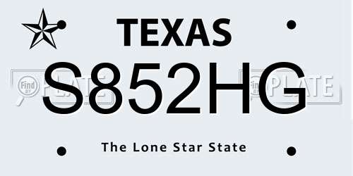S852HG Texas License Plate