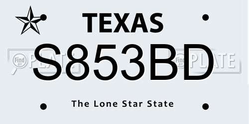S853BD Texas License Plate