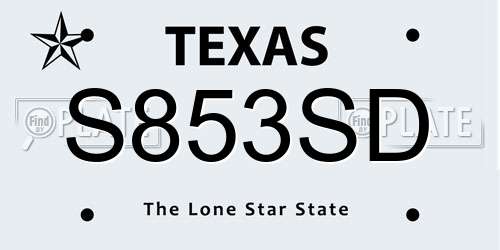 S853SD Texas License Plate