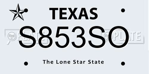 S853SO Texas License Plate