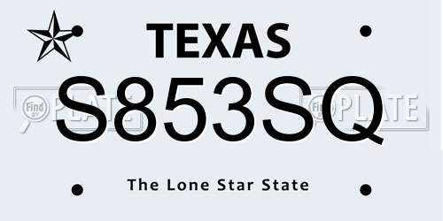 S853SQ Texas License Plate