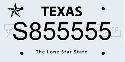 S855555 Texas License Plate