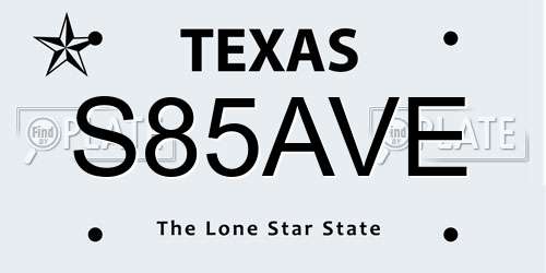 S85AVE Texas License Plate