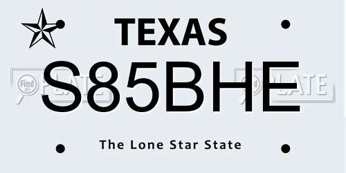 S85BHE Texas License Plate