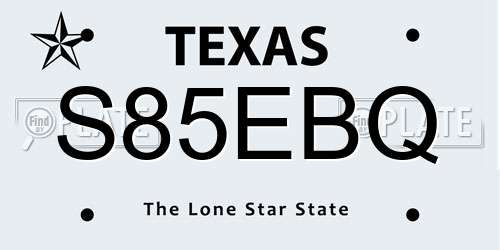S85EBQ Texas License Plate