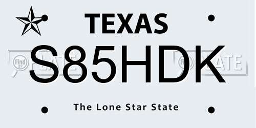 S85HDK Texas License Plate
