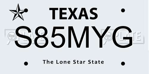 S85MYG Texas License Plate