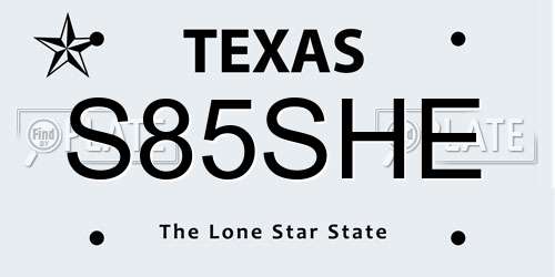S85SHE Texas License Plate