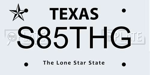 S85THG Texas License Plate