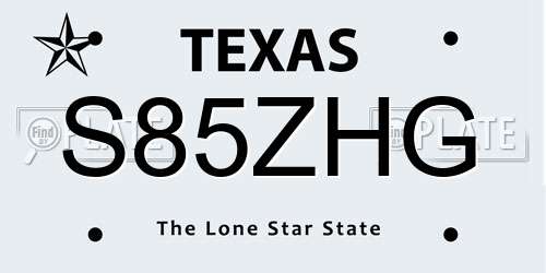 S85ZHG Texas License Plate