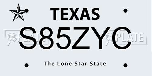 S85ZYC Texas License Plate