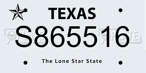 S865516 Texas License Plate