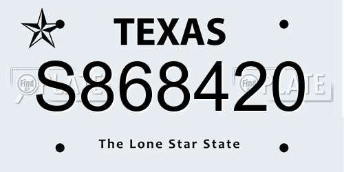 S868420 Texas License Plate