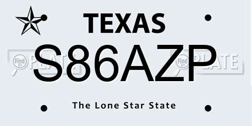 S86AZP Texas License Plate