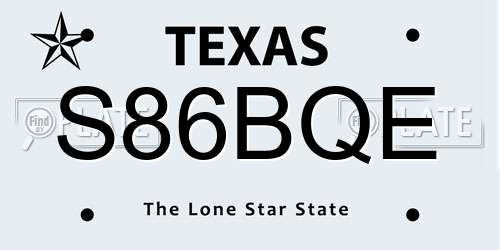 S86BQE Texas License Plate