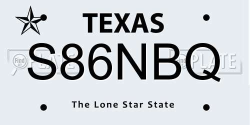 S86NBQ Texas License Plate