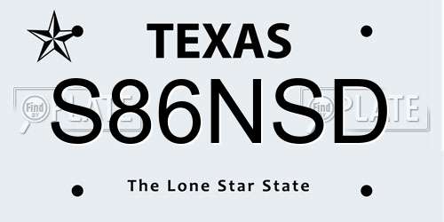 S86NSD Texas License Plate