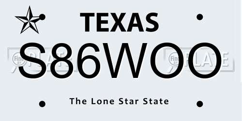 S86WOO Texas License Plate