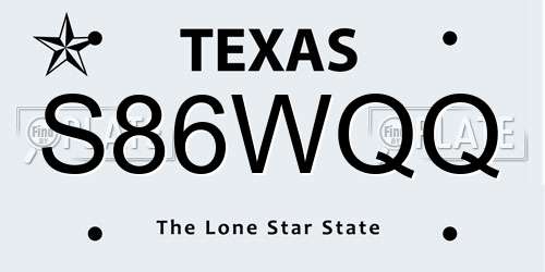 S86WQQ Texas License Plate