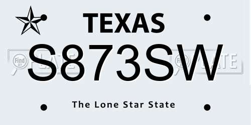 S873SW Texas License Plate