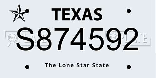 S874592 Texas License Plate