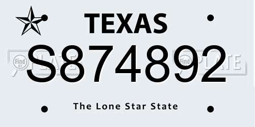 S874892 Texas License Plate