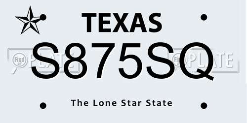 S875SQ Texas License Plate