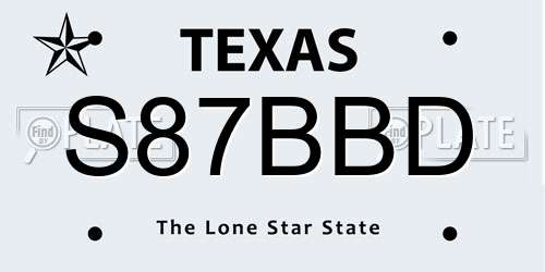 S87BBD Texas License Plate