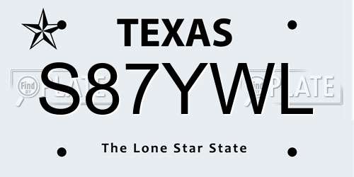 S87YWL Texas License Plate