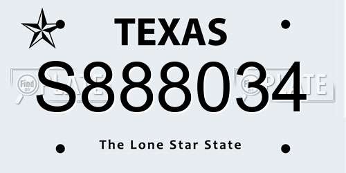 S888034 Texas License Plate