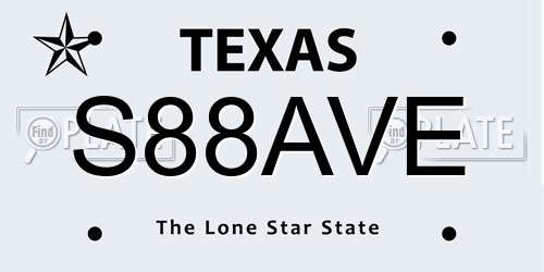 S88AVE Texas License Plate