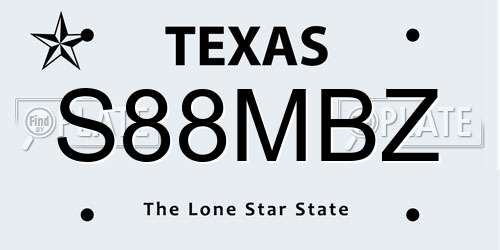 S88MBZ Texas License Plate