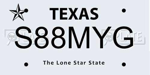 S88MYG Texas License Plate