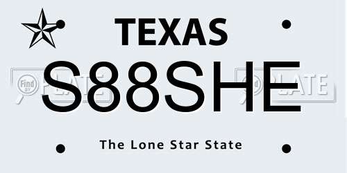 S88SHE Texas License Plate