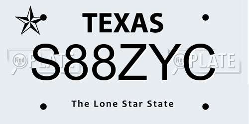 S88ZYC Texas License Plate