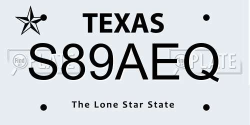 S89AEQ Texas License Plate