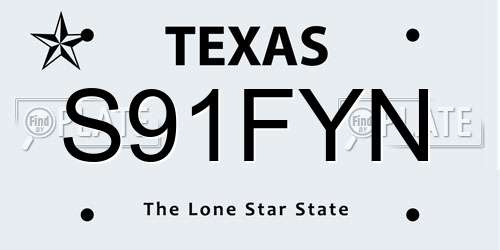 S91FYN Texas License Plate