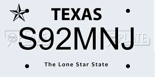S92MNJ Texas License Plate