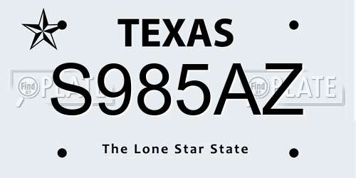 S985AZ Texas License Plate